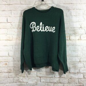 Vince Camuto Sweater Believe Women's Size LG Green Holiday Christmas